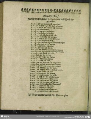 Druckfehler, Welche in Abweseheit des Auctoris in das Werck eingeschlichen