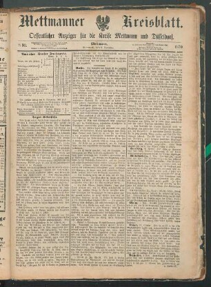 Mettmanner Kreisblatt. 1869-1871