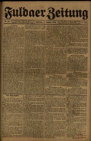 Erste Ausgabe vom Samstag, den 31. Januar 1920.
