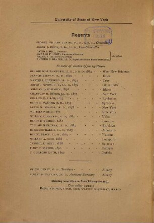 State Library bulletin. Additions. 1. 1891