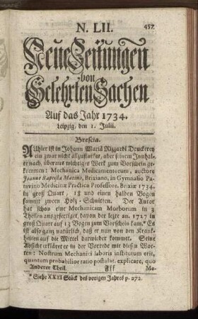 N. LII. Leipzig, den I. Julii. - N. LX. Leipzig, den 29. Julii.