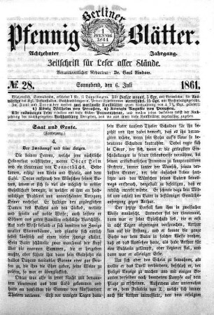 No. 28, Sonnabend, den 6. Juli