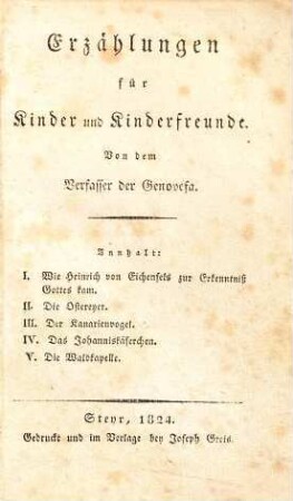 Erzählungen für Kinder und Kinderfreunde