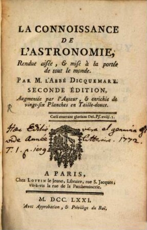 La connoissance de l'Astronomie