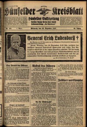 Erste Ausgabe vom Mittwoch, den 22. Dezember 1937.