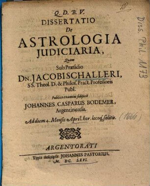 Dissertatio De Astrologia Judiciaria