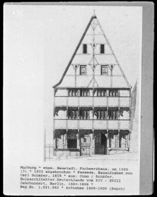 Marburg, Neustadt, ehemaliges Fachwerkhaus (1875 abgebrochen)