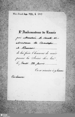 Nr. 11: Von L'Ambassadeur de Russie - dat. Paris, 22.02.[1827].
