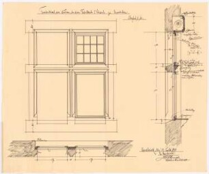 Wohnhaus J. Schaub, Emsdetten: Fenster, Ansicht, Grundriss, Schnitt 1:10