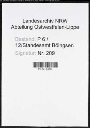 Sterberegister Standesamt Böingsen
