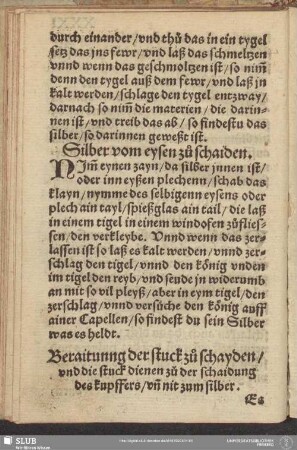 Silber vom eysen zu schaiden