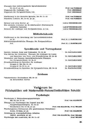 Vorlesungen der Philosophischen und Mathematisch-Naturwissenschaftlichen Fakultät