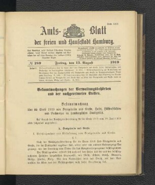 No.189, Freitag, den 15. August 1919