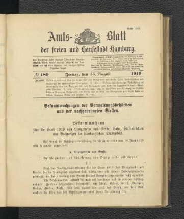 No.189, Freitag, den 15. August 1919