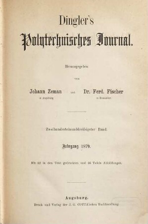Dingler's polytechnisches Journal. 230. 1879 = 5. Reihe Bd. 30