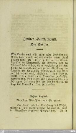 Zweiter Hauptabschnitt. Der Sattler