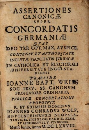 Assertiones Canonicae Svper Concordatis Germaniae
