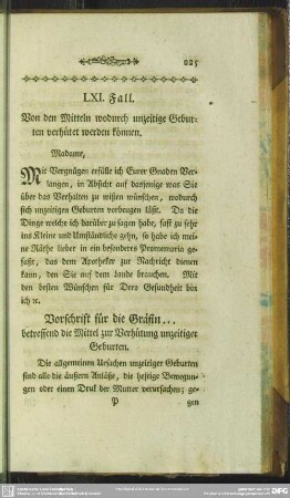 LXI. Fall. Von den Mitteln wodurch unzeitige Geburten verhütet werden können