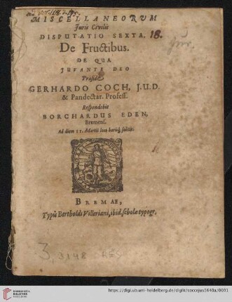 Miscellaneorvm Juris Civilis Disputatio Sexta, De Fructibus