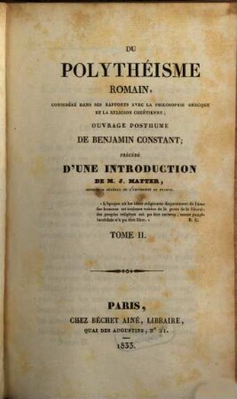 Du Polythéisme Romain, considéré dans ses rapports avec la philosophie Grecque et la religion chrétiénne, 2