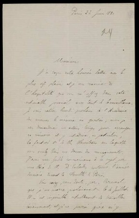 Nr. 1: Brief von Paul Appell an Felix Klein, Paris, 22.6.1881