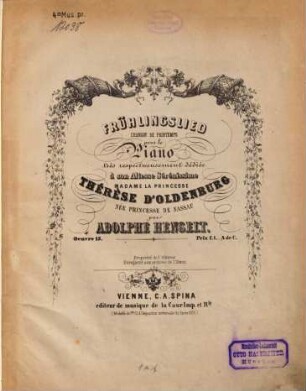 Frühlingslied : pour le piano ; oeuvre 15 = Chanson de printemps