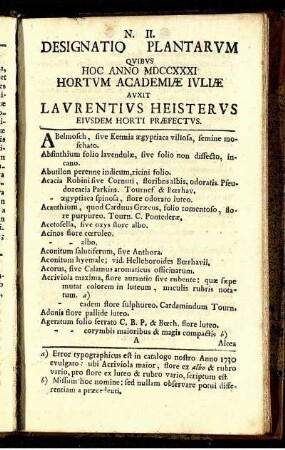 N. II. Designatio Plantarum ...