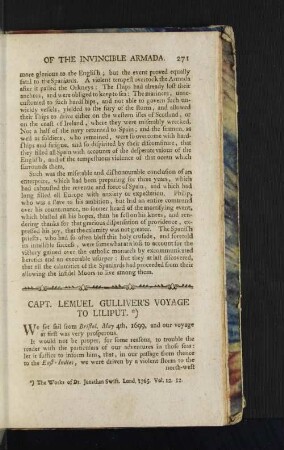 Capt. Lemuel Gulliver's Voyage to Liliput.