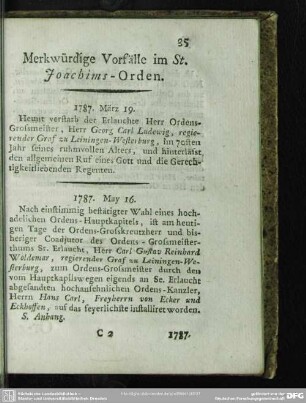 Merkwürdige Vorfälle im St. Joachims-Orden