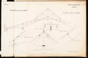 Ausstellungspalast für Berlin Schinkelwettbewerb 1881: Hauptbinder und Details des Oberlichtes (Ansichten 1:25, 1:5)