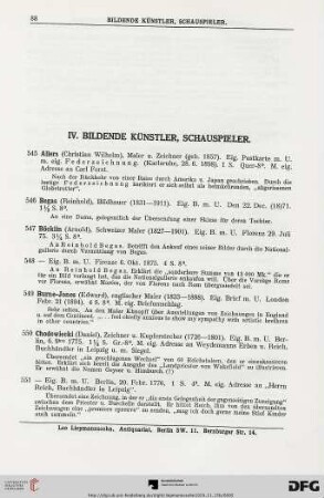 IV. Bildende Künstler, Schauspieler (Nr. 545-578)