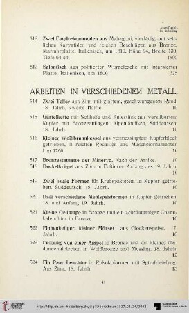 Arbeiten in verschiedenem Metall (Nr. 514-560)