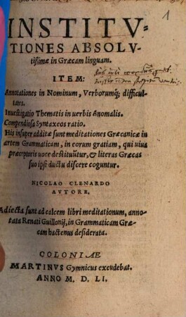 Institutiones absolutißimae in linguam Graecam