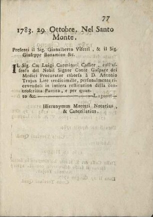 1783. 29. Ottobre. Nel Santo Monte.