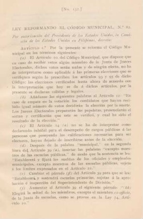 Ley reformando el Código Municipal No. 82