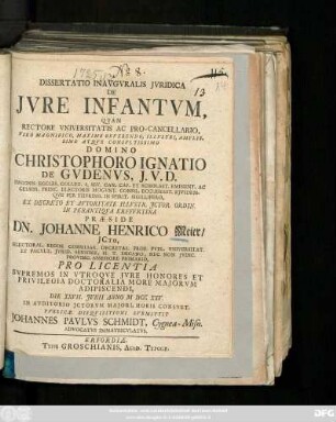 Dissertatio Inavgvralis Jvridica De Jvre Infantvm