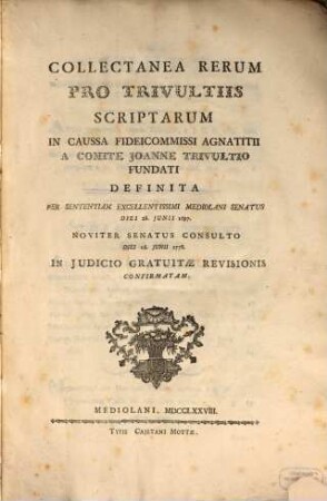 Collectanea Rerum pro Trivultiis Scriptarum