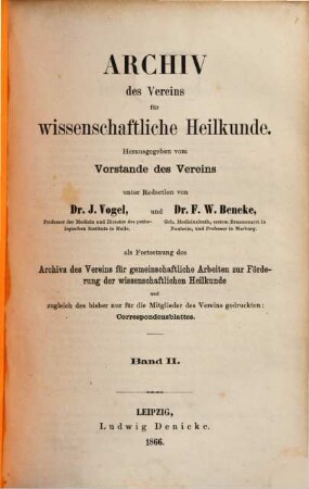 Archiv des Vereins für Wissenschaftliche Heilkunde. 2. 1865/66