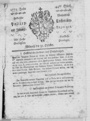 44tes Stück, Ausgabe vom 30. October 1771