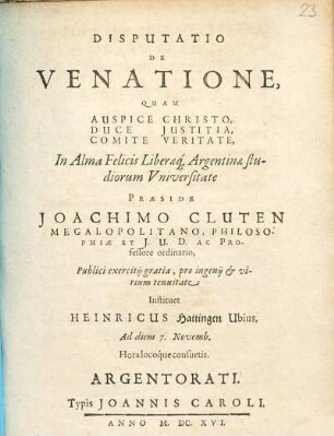 Disputatio de venatione
