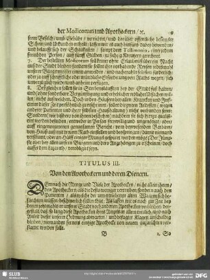 Titulus III. Von den Apotheckern und deren Dienern