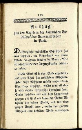 Auszug aus den Registern der königlichen Gesellschaft der Arzneygelahrtheit in Paris.