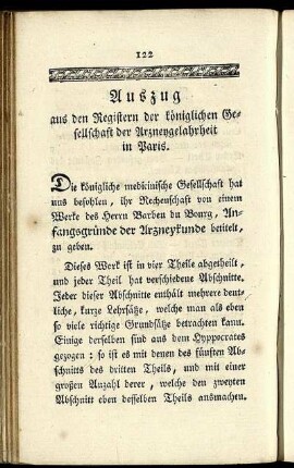 Auszug aus den Registern der königlichen Gesellschaft der Arzneygelahrtheit in Paris.