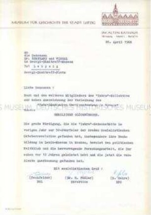 Glückwunschschreiben zur Verleihung des Vaterländischen Verdienstordens in Bronze