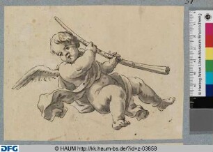 Schwebender Putto mit Flöte