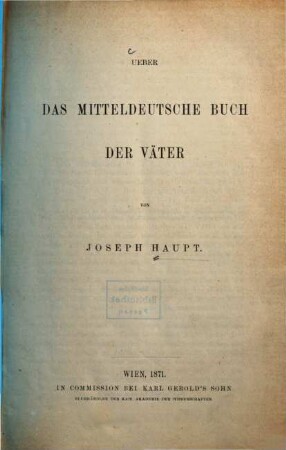 Ueber das mitteldeutsche Buch der Väter