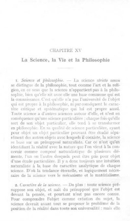 Chapitre XV. - La science, la vie et la philosophie