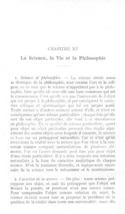 Chapitre XV. - La science, la vie et la philosophie