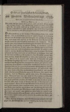 Sechs und Funfzigstes Erbauungsblatt, am zweyten Weihnachtstage 1793, über den vorgeschriebenen Eidestext, Psalm 24, Vers 3-5.