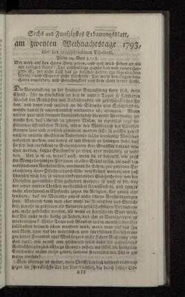 Sechs und Funfzigstes Erbauungsblatt, am zweyten Weihnachtstage 1793, über den vorgeschriebenen Eidestext, Psalm 24, Vers 3-5.